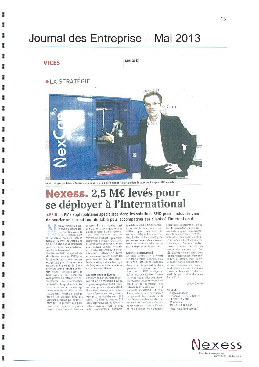 Article de magazine au Journal des Entreprises NEXESS 2.5 M€ levés pour se déployer à l'international. Magazine article in the Journal des Entreprises NEXESS 2.5 M€ raised to expand internationally.