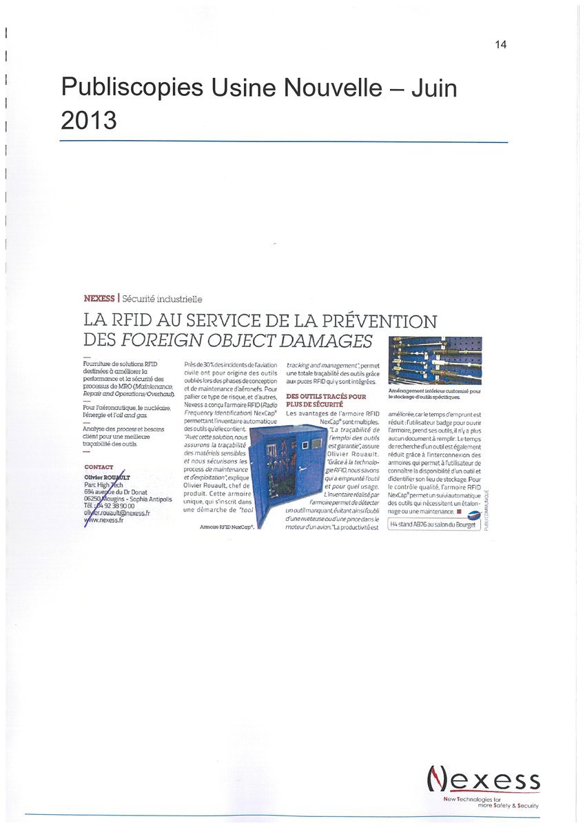 Article de magazine - La RFID au service de la prévention des foreign object damages FOD. Magazine article - RFID for the prevention of foreign object damages FOD.